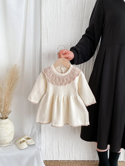 Dress for Baby Girls Soft Knitted Dress Autumn Winter Sweet Pink Princess Dress Girls Sweater Casual Baby Girl Clothing