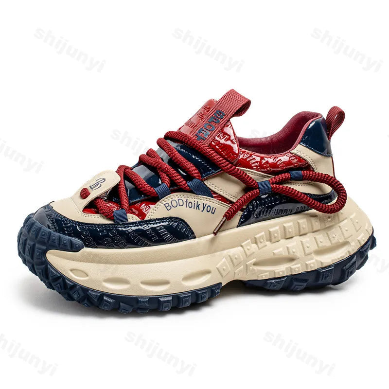 New Thick Soled Height Increasing Men's Casual Shoes 2025 Spring Color Blocked Comfortable Fashion Trend Low Cut Chunky sneakers