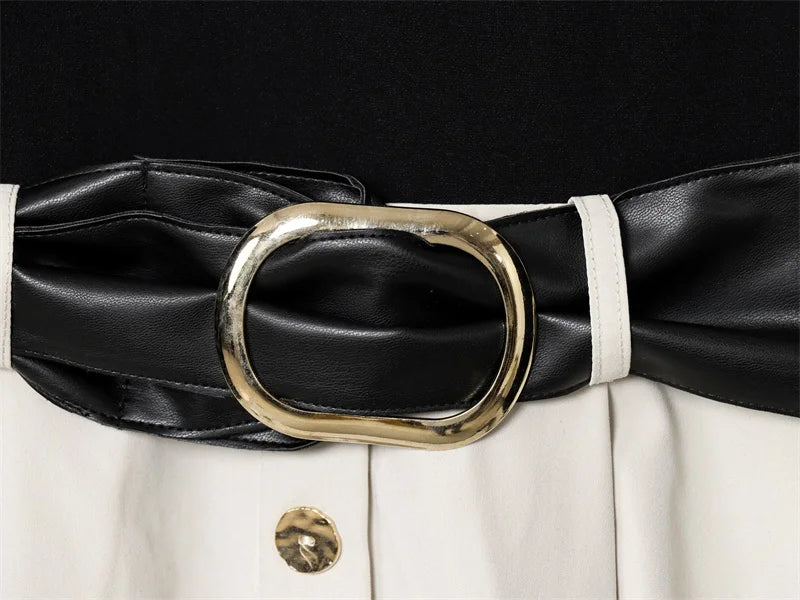 Women's Dress Summer 2025 New Color-blocked Sleeveless Belt Embellished Dress Long Dress Casual Fashion Temperament Elegance