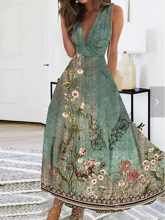 2025 Women's Summer Casual Dress Elegant Party Sleeveless Long Dress Robe Sexy Bohemian Print Dresses Vestidos Swing Sundress