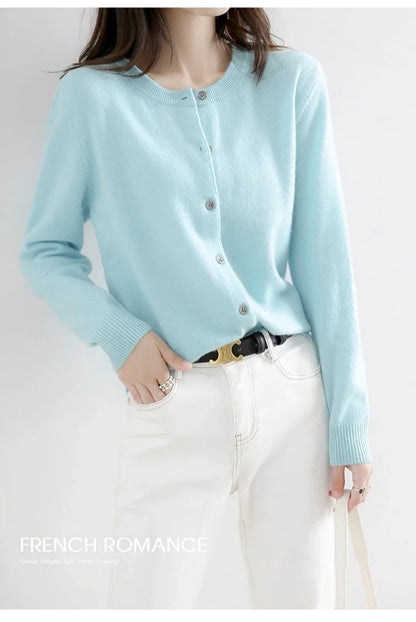 Women Autumn Winter Single-Breasted O-Collar Cardigan Vintage Long Sleeve Knitting Sweaters Casual Loose Versatile Streetwear