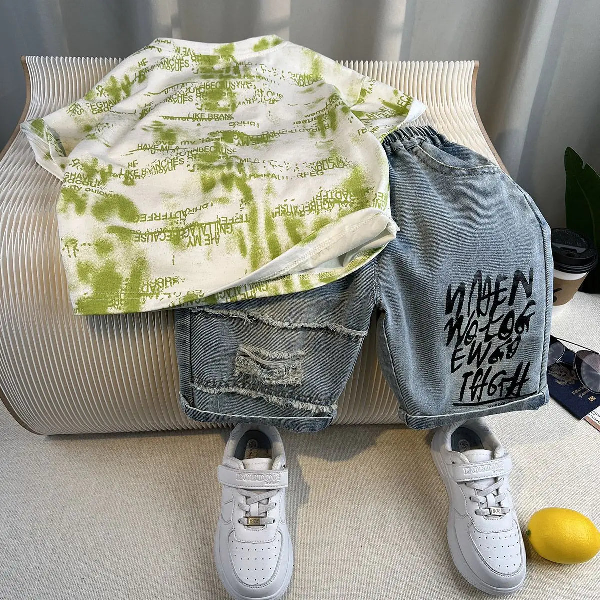 Boys Summer 2025 Boutique Design Outfits Baby Boys Short Sleeve Striped T-Shirt Jeans Shorts 2pcs Korean Clothes for Children