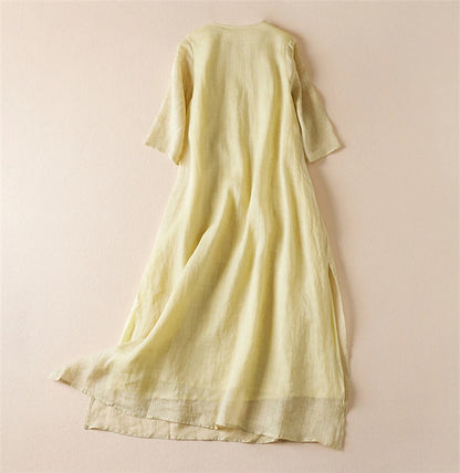 Summer Print Vintage Dresses For Women 2025 New Casual Long Thin Breathable Dress Femme Robe Office Lady Work Elegant Clothing