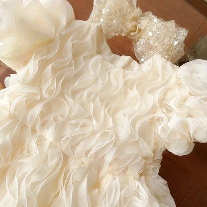 Girls Summer 2025 New Princess Dress Tulle Puff Sleeves Fashion Kids Formal Evening Party Gown