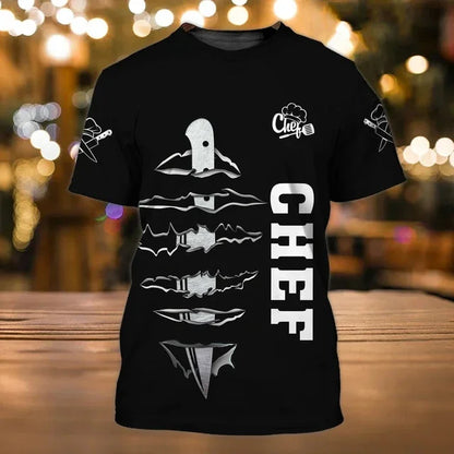 Summer Tide Fashion Chef's Knife Picture Men T-Shirts  Casual 3D Print Tees Hip Hop Personality Round Neck Short Sleeve Tops