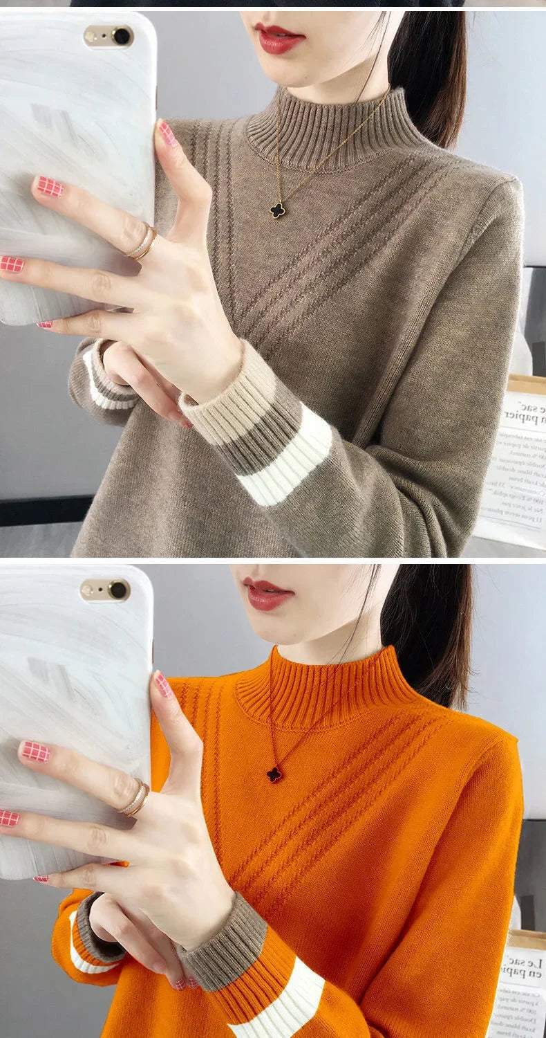 Loose Women's Half-High Collar Knitwear Sweater Inner Wear Base Shirt Autumn Winter New Style Outerwear Top Female Fashion