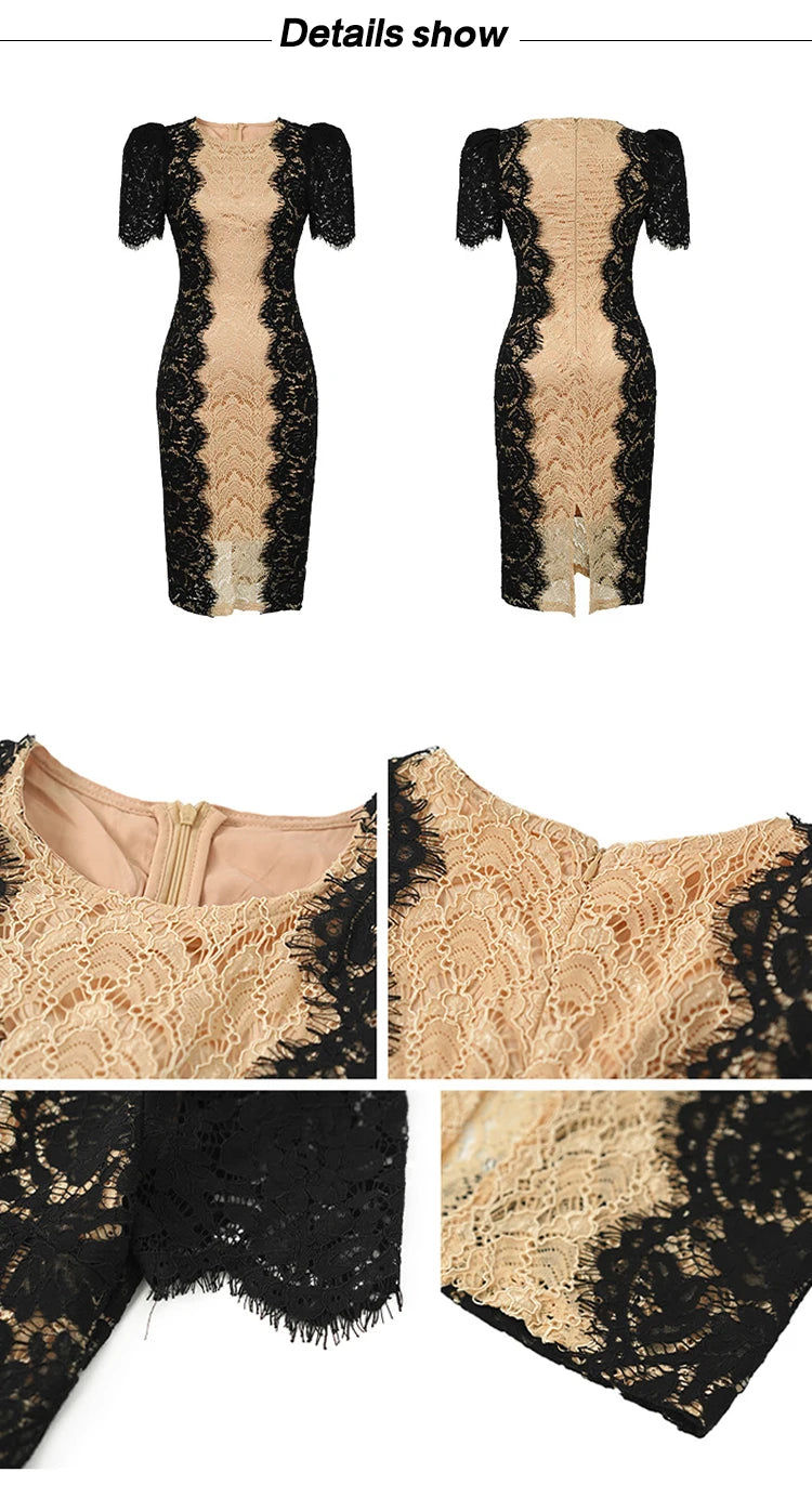 Fashion Summer Elegant Evening Dress For Women Lace Chic Short Sleeve Slim Midi Party Gown Mujer Stretchy Vestido Street Clothes