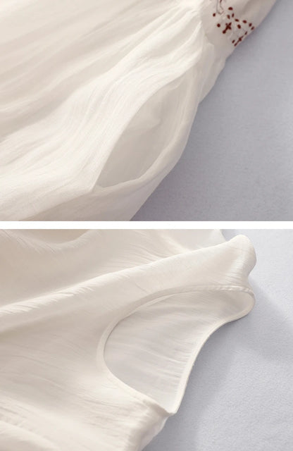 Summer New Dresses for Women LOOSE Embroidery Vintage Dress Streetwear Long Dresses Women Clothing Robe O-Neck White Dress