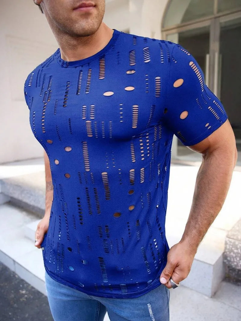 Summer Personality Fashion Breathable Men's Fitness Sportswear, Attractive Sexy Perspective Men Short-sleeved T-shirt Men Shirts