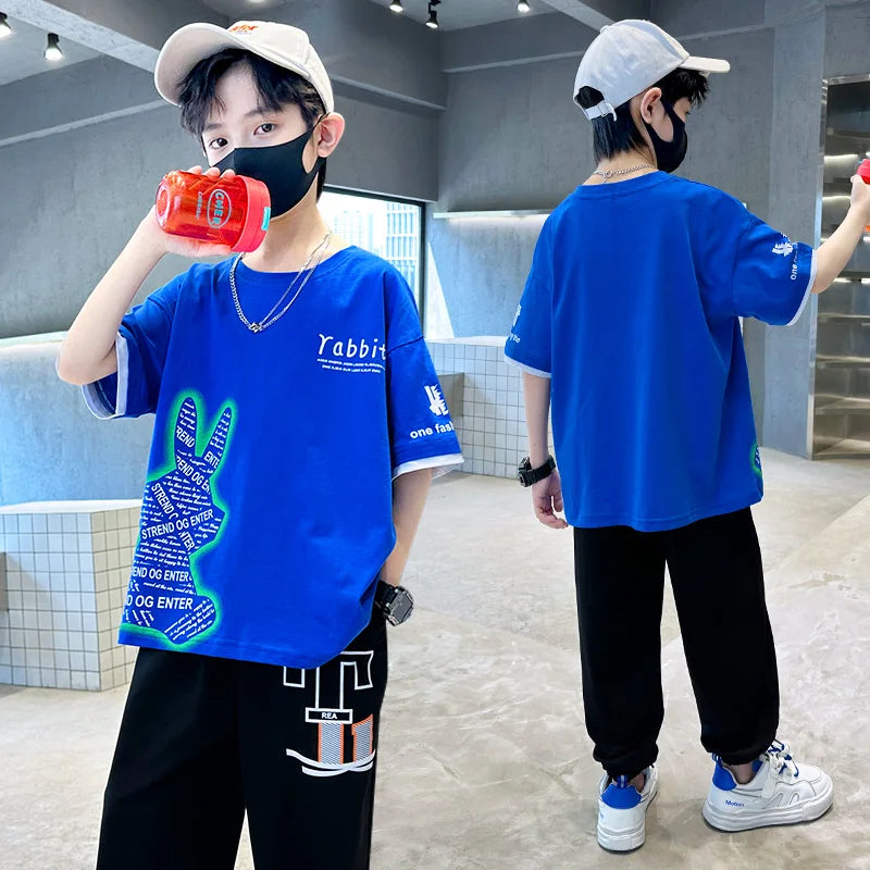 Boys Summer Clothing Set Children Short Sleeve Top + Mosquito-Repellent Pants Two Piece Set 2025 New