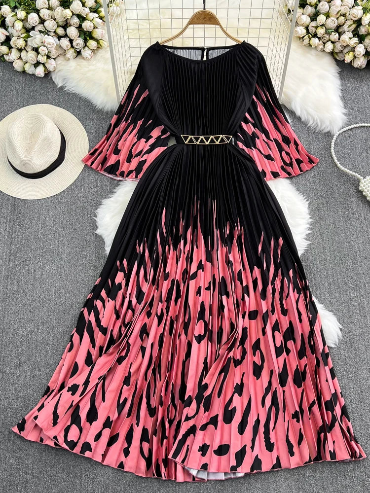 Women's Summer Dress Light Mature Style Retro Style Ruffled 5/4 Sleeves Round Neck Waist Shrinking Print A-line Dress D3971