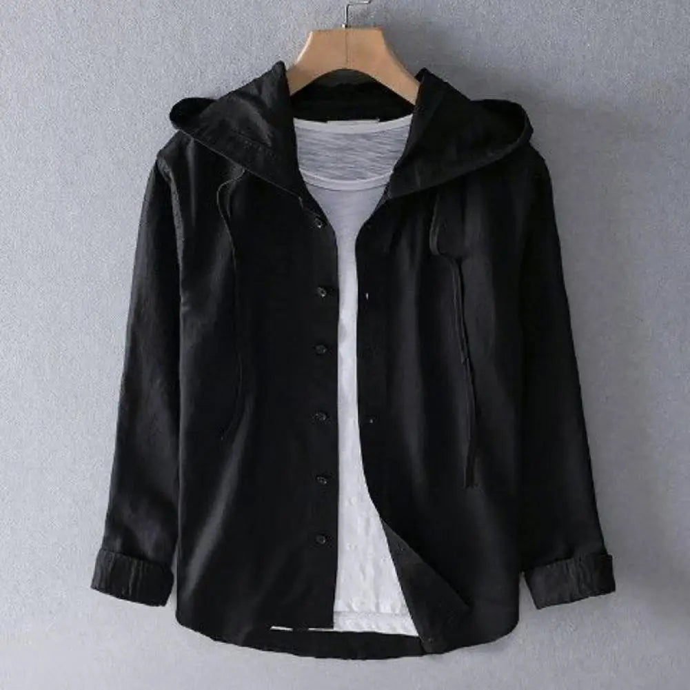 Men Summer Shirt Sun Anti UV Long Sleeve Hooded Drawstring Single breasted Soft Loose Breathable Cardigan Coat Top