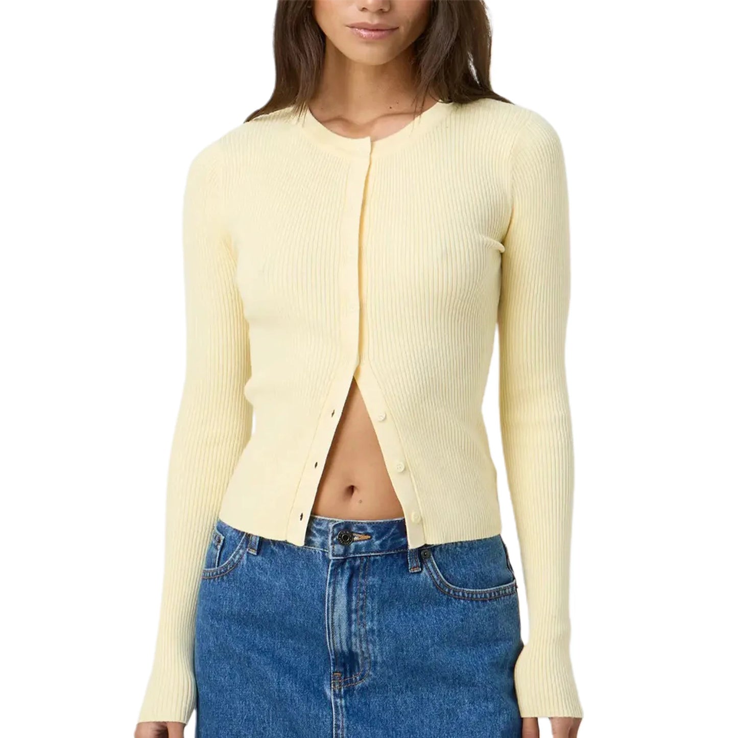 Women's Ribbed Cardigan Tops Spring Fall Solid Color Long Sleeve Round Neck Button Up Cropped Sweaters Female Casual Pullovers