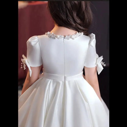 Little Girls White CeremonY Communion Dress Kids Birthday Party Ball Gown Girls School Piano Performance Dresses Fromal Beaded