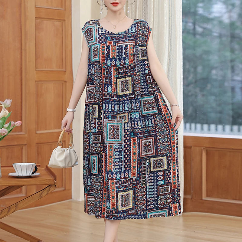 New Fashion Summer Dress For Women Sundress 2025 Casual short sleeve dress Print Female O-Neck Robe Oversize Bohemian dresses