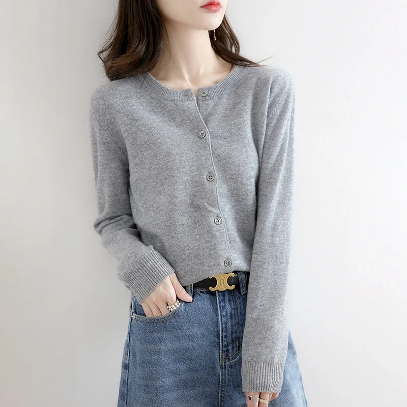 Women Autumn Winter Single-Breasted O-Collar Cardigan Vintage Long Sleeve Knitting Sweaters Casual Loose Versatile Streetwear