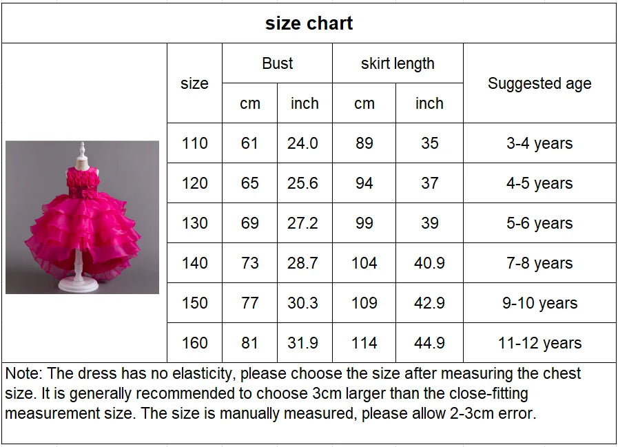 Girls Party Dress with Train, Puffy Cake Dress for Birthday & Flower Girl, Elegant Princess Gown for Host & Special Events