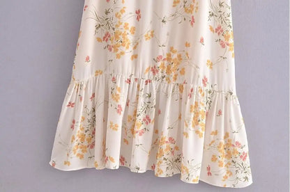 Summer Retro Elegant Elastic off Shoulder Long Dresses France Beige Floral Print Vintage Back Zipper Women Summer Dress
