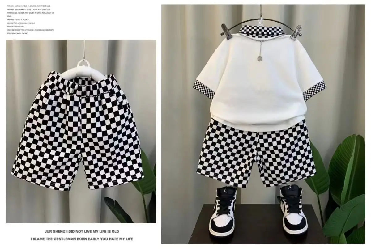 Boys Summer Polo Shirt Set New Children's Fashionable Short sleeved Boys and Babies Summer Clothing Two Piece Set Kids Outfits