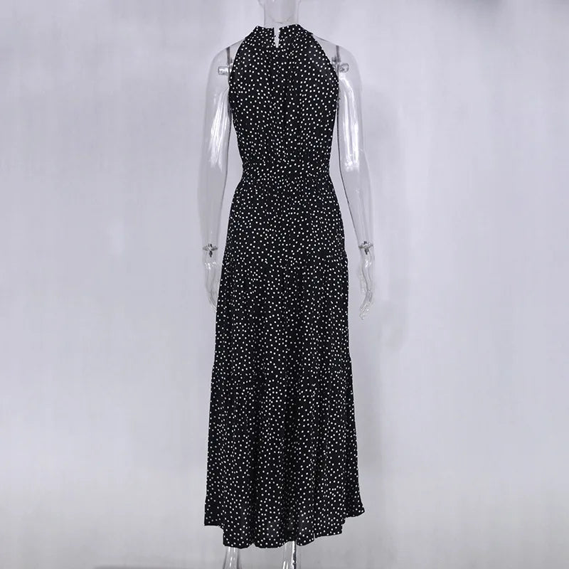 Summer Floral Print Halter Neck Dresses For Women Sleeveless Leace-up Long Dress Casual Beach Holiday Vestidos Female Clothing