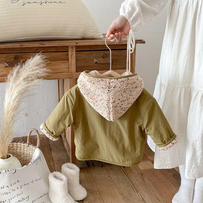 Kids Winter Jacket for Boy 1-6Y Girls Children's Coats Reversible Hooded Jacket Thickened Fleece Lined 2 Way Wear Warm Outerwear