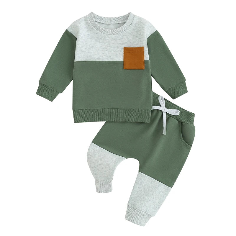 Baby Boys Fall Winter Clothes Long Sleeve Crewneck Sweatshirt and Pants 2PC Sweatsuit Casual Outfits for Toddlers
