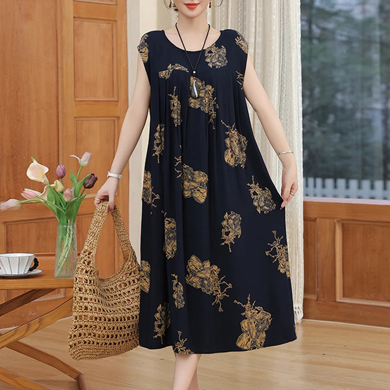 New Fashion Summer Dress For Women Sundress 2025 Casual short sleeve dress Print Female O-Neck Robe Oversize Bohemian dresses