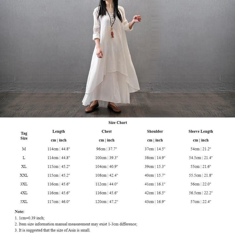 Summer Women  Boho Vintage Kaftan Loose Gypsy Maxi Dress Fake Two-piece Literary Irregular Large Swing Dress Robe