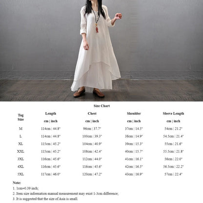 Summer Women  Boho Vintage Kaftan Loose Gypsy Maxi Dress Fake Two-piece Literary Irregular Large Swing Dress Robe