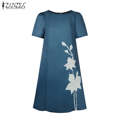 Women Elegant Party Dress Summer Casual Floral Work Vestidos Robe Sarafan 2024 ZANZEA Fashion Short Sleeve Embroidery Dresses