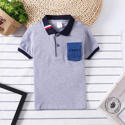 Boys Summer T-Shirt Short Sleeve Kids Polo Shirts for Boys Children Patchwork Tees Baby Tops girls Clothes for 3-7year Shirt Top
