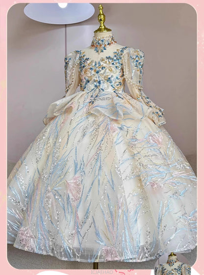 Girls Summer Party Dress Puffy PrincessFlower Pageant Host Formal Gown Girl Outfit Piano Recital Performance Birthday Wedding