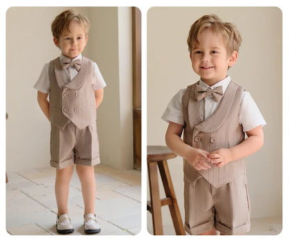 Boys Summer Photograph Dress School Kids Beaufitul Birthday Suit Children Formal Wedding Performance Luxurious Tuxedo Wear