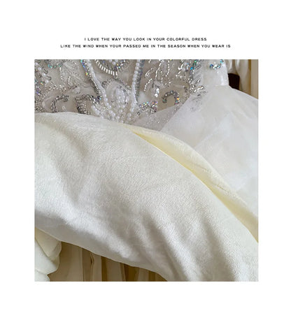 Girls' Winter Dress Light Luxury High End Birthday Banquet Performance Flower Girl Sleeve Thickened Skirt Plush Princess Dress