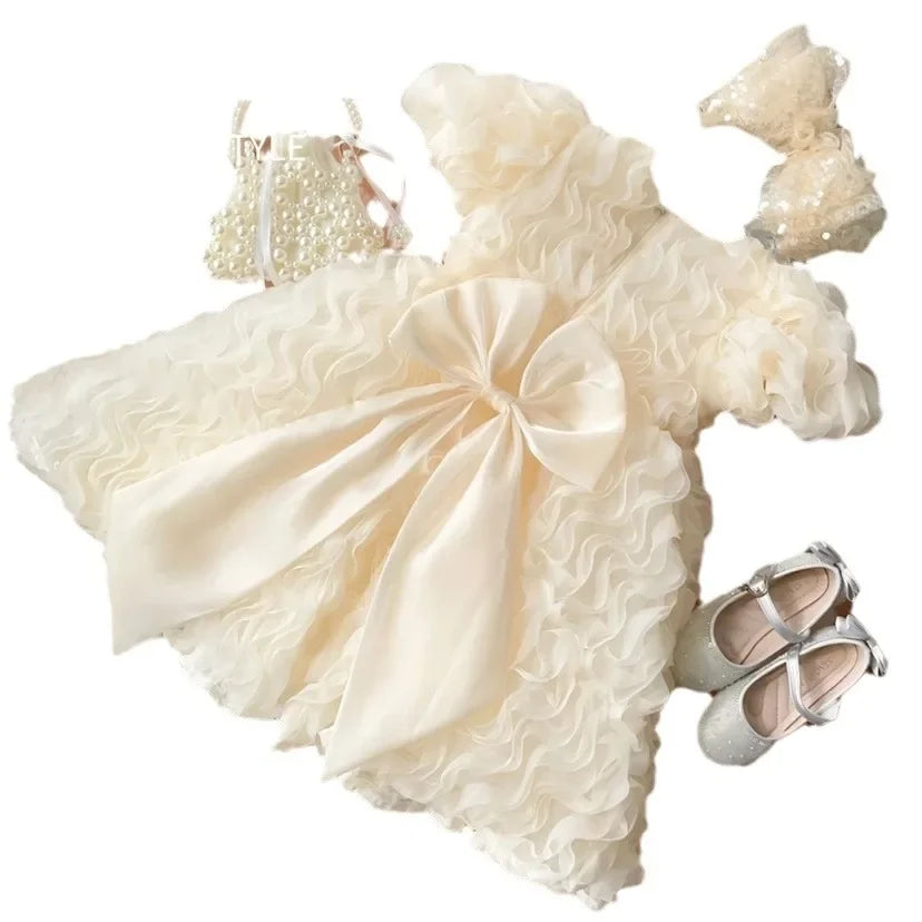 Girls Summer 2025 New Princess Dress Tulle Puff Sleeves Fashion Kids Formal Evening Party Gown