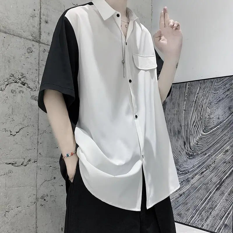 Summer Men Loose Short Sleeve Shirt Trendy High Street Stylish Top