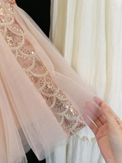 Girls Dress 2025 Summer New Children Elegant Princess Dress Baby Fashion Mesh Flying Sleeve Tank Top Dress