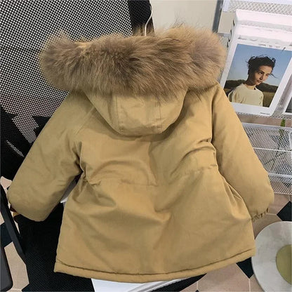 Winter clothing for girls with plush cotton coats, thickened pies for baby girls, overcoming 2025 new children's cotton jackets