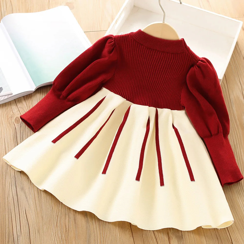 Autumn winter girls' sweater long sleeve dress 2025 Christmas party girl baby retro cheongsam lotus leaf knitted wool dress