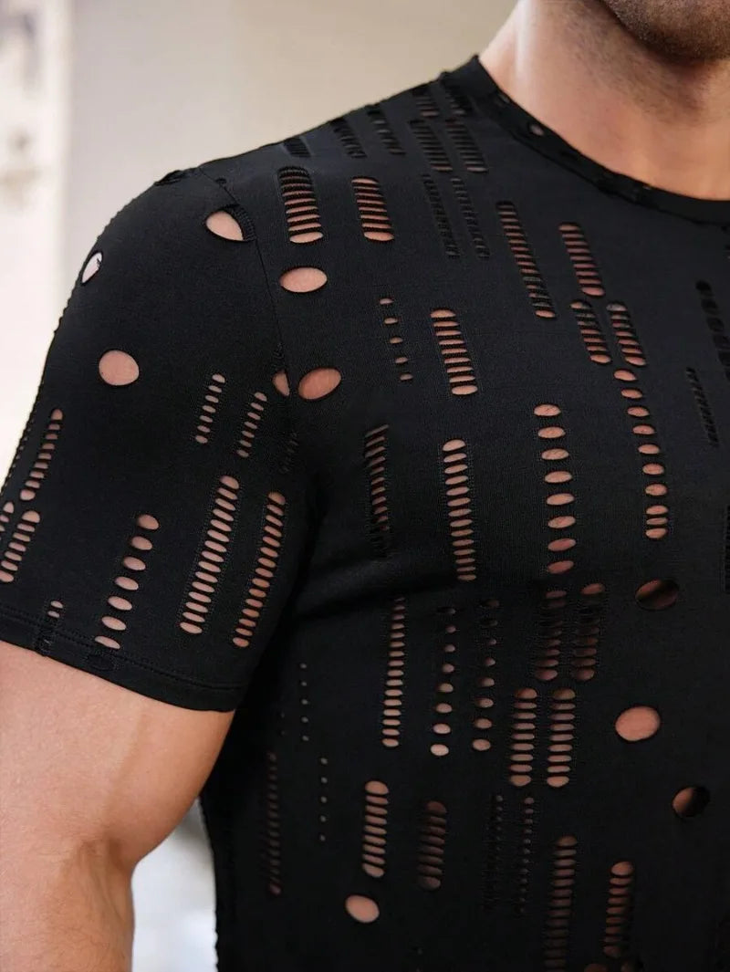 Summer Personality Fashion Breathable Men's Fitness Sportswear, Attractive Sexy Perspective Men Short-sleeved T-shirt Men Shirts