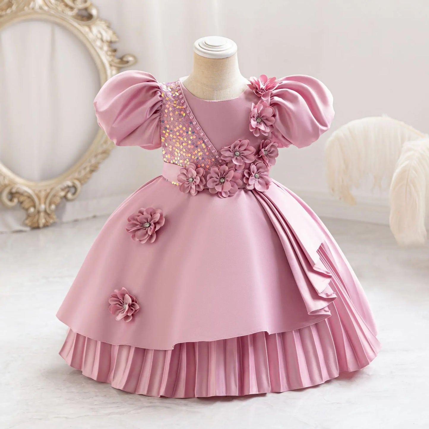 Elegant Party Dresses For Girls Sequined Flower Evening Princess Dress For Teens Children Birthday Formal Prom Performance Gown