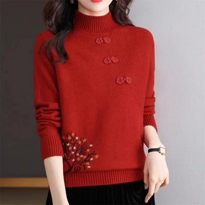 Autumn Winter Women Sweater Korean Fashion Warm Bottoming Shirts Half High Collar Basic Knitwear Solid Long Sleeve Pullovers