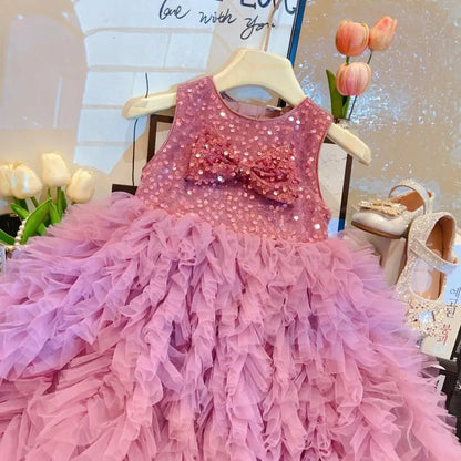 Girls Princess Dresses Summer 2025 Children Birthday Party Dress For Baby Girl Clothes Kids Wedding Outfits Sleeveless Costume 7