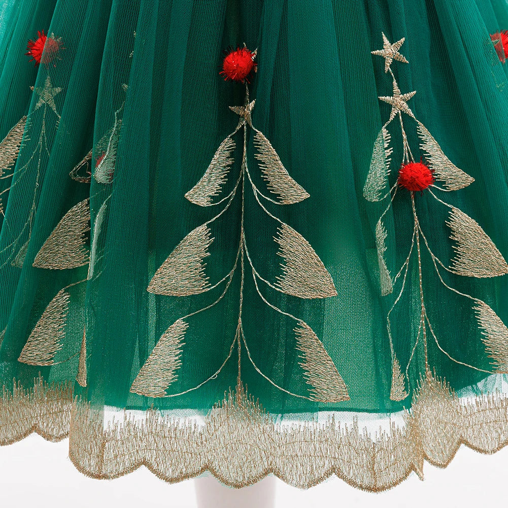 Girl Party Dress Wedding Prom  Children Christmas Princess Dress Green Ball Gown Children Birthday Party Dress 1 2 3 4 5 6 years