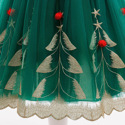 Girl Party Dress Wedding Prom  Children Christmas Princess Dress Green Ball Gown Children Birthday Party Dress 1 2 3 4 5 6 years