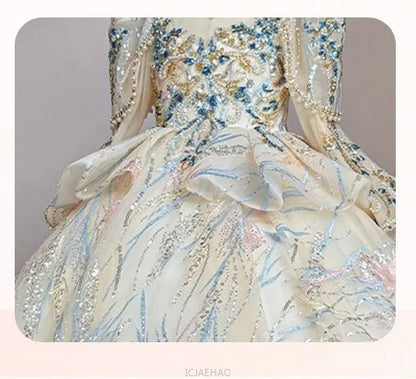 Girls Summer Party Dress Puffy PrincessFlower Pageant Host Formal Gown Girl Outfit Piano Recital Performance Birthday Wedding