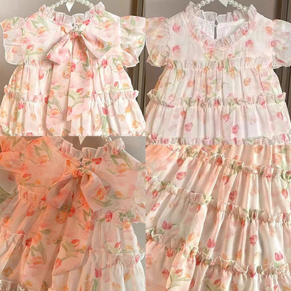 New Girls' Dress Summer Dress 2025 Korean Version Stylish Children's Floral Dress Super Fairy Little Girl Princess Dress