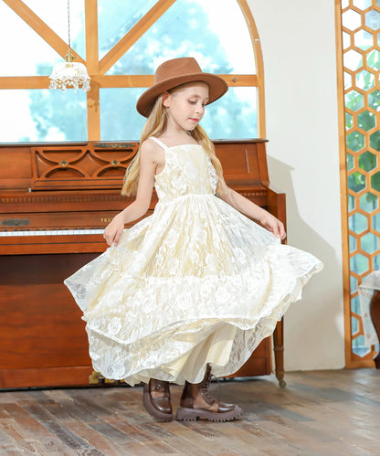 Summer Dress Girls Lace Flower Embroidery Dress Backless Toddler Bohemian Long Dress For Kids Birthday Wedding Party Beach Wear