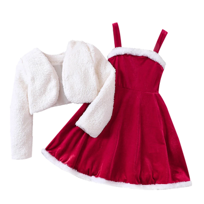 2026 New Year Dress For Girls Autumn And Winter Plush Jacket & Suspender Suits Elegant Dress Carnival Party Christmas Dresses