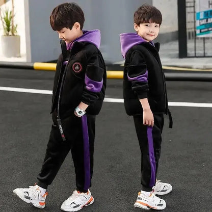 2023 winter Boys tracksuit Autumn Toddler Teenager Clothes vest velvet jacket + Sweatishrt hooded + Pant Children Kids 4 12 year